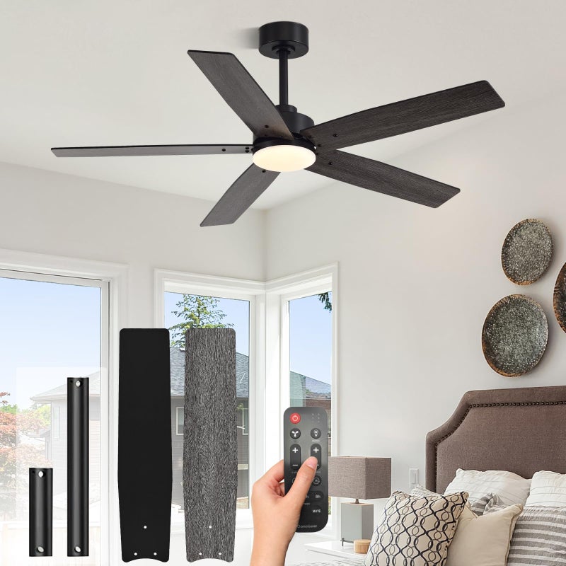 Conciseer Modern 52 Inch Ceiling Fans with Lights and Remote for Bedroom Living Room Kitchen Home Office Indoor/Outdoor, 18W 3CCT Dual Color 5 Blades 6 Speed Reversible Quiet DC Motor, Black/Wood Grain - Image 1