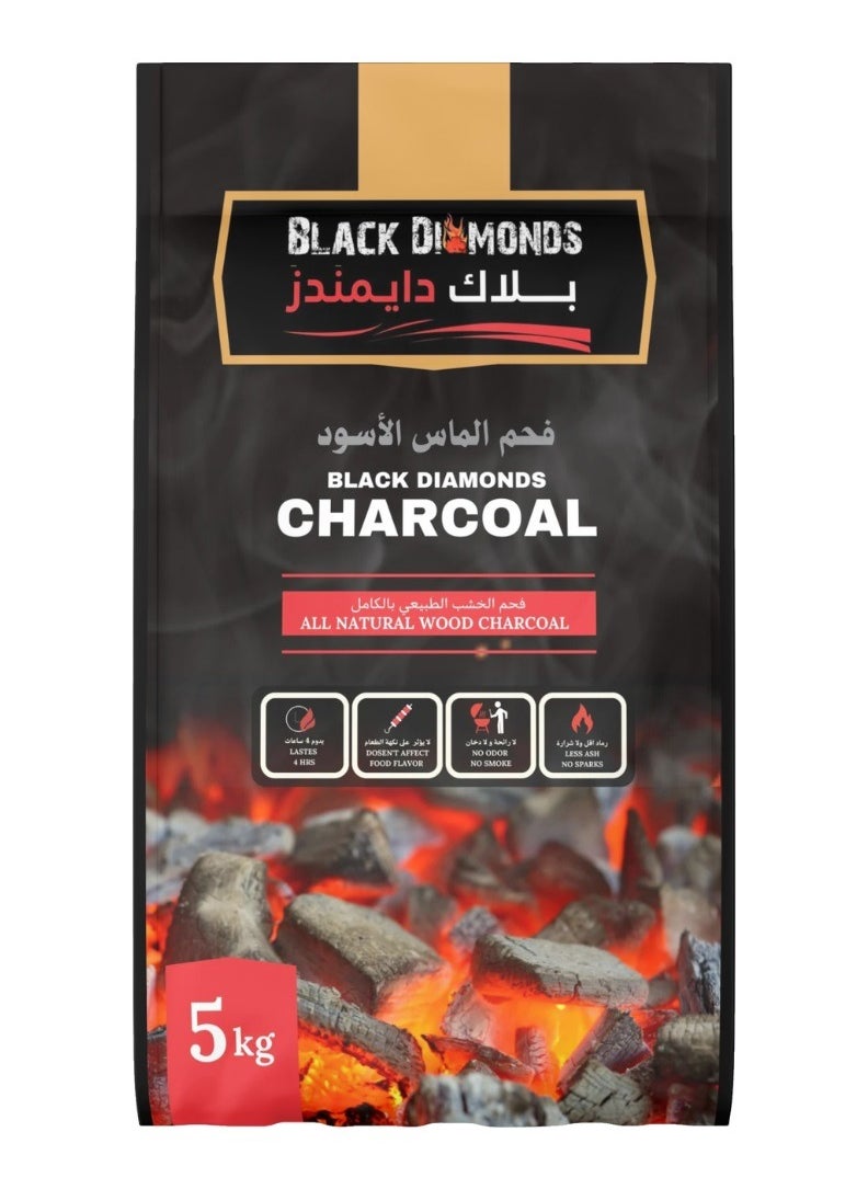 BLACK DIAMONDS - BLACK DIAMONDS 100% Natural Hardwood Charcoal for BBQ Grilling and Camping Bonfire (5, Kilograms) - Image 1