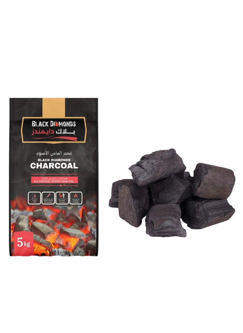 BLACK DIAMONDS - BLACK DIAMONDS 100% Natural Hardwood Charcoal for BBQ Grilling and Camping Bonfire (5, Kilograms) - Image 1