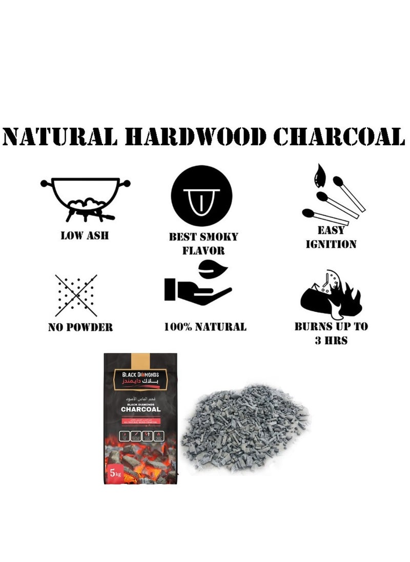 BLACK DIAMONDS - BLACK DIAMONDS 100% Natural Hardwood Charcoal for BBQ Grilling and Camping Bonfire (5, Kilograms) - Image 1