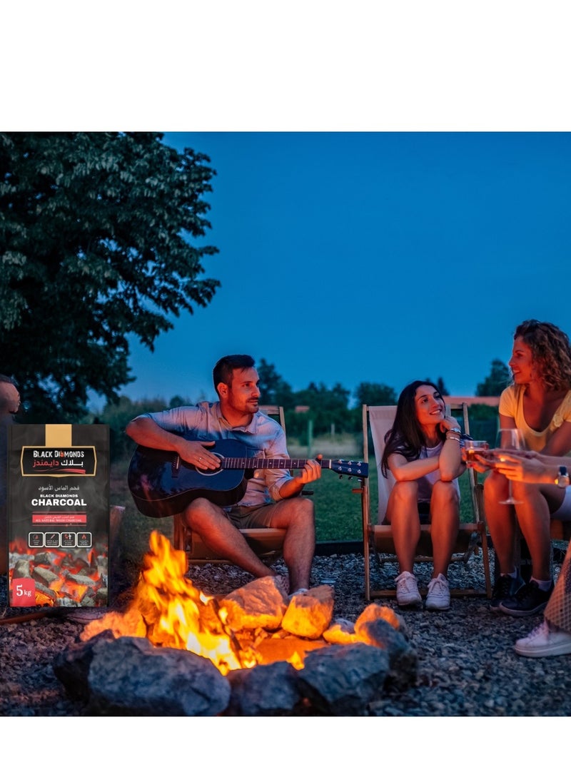BLACK DIAMONDS - BLACK DIAMONDS 100% Natural Hardwood Charcoal for BBQ Grilling and Camping Bonfire (5, Kilograms) - Image 1