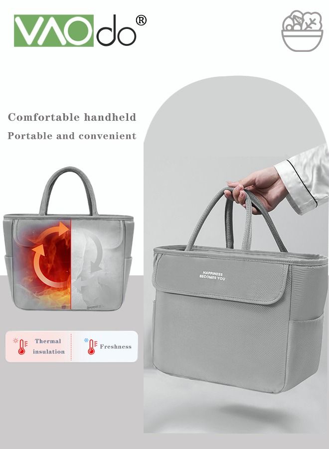 VAOdo Large-capacity Lunch Box Bag Thickened Material Bento Bag Heat Preservation And Cold Preservation Portable Portable Picnic Bag （Grey）  - Image 3