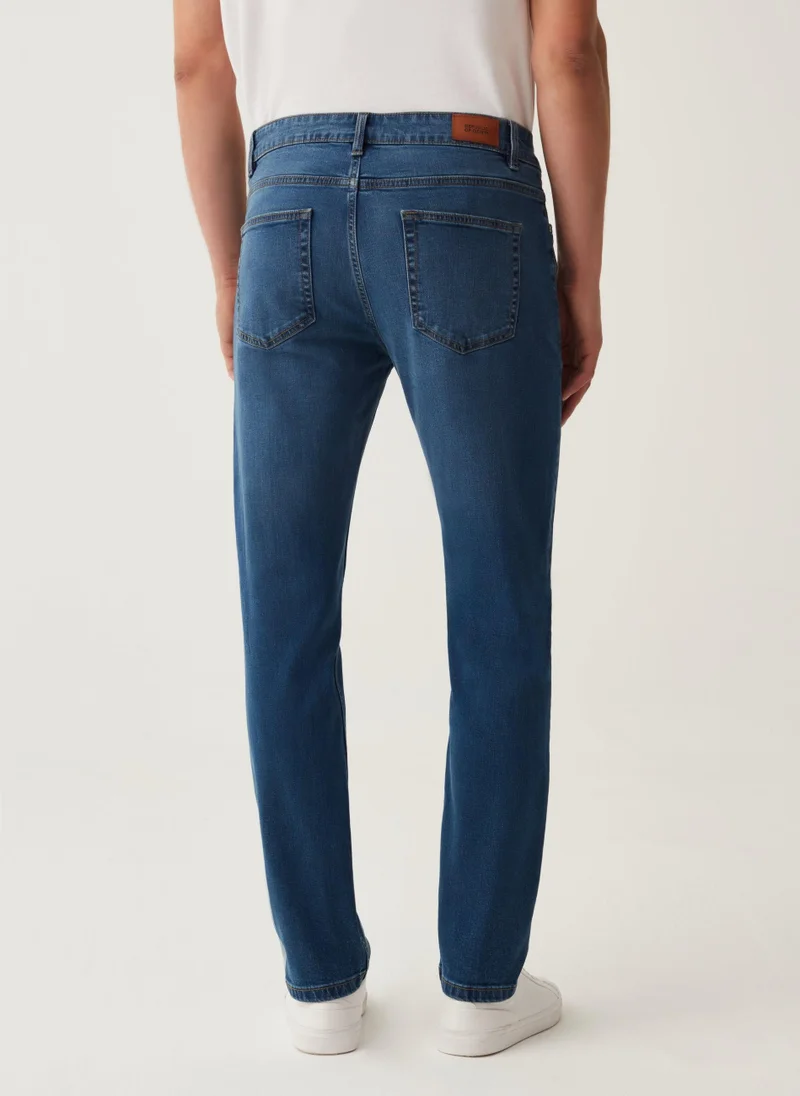 Ovs Slim-fit cross-hatch cotton jeans