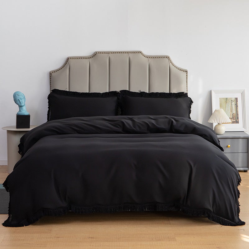 Us Size Home Textile Tassel Lace Solid Color Simple Fashion Bedding Single Kit - Image 2