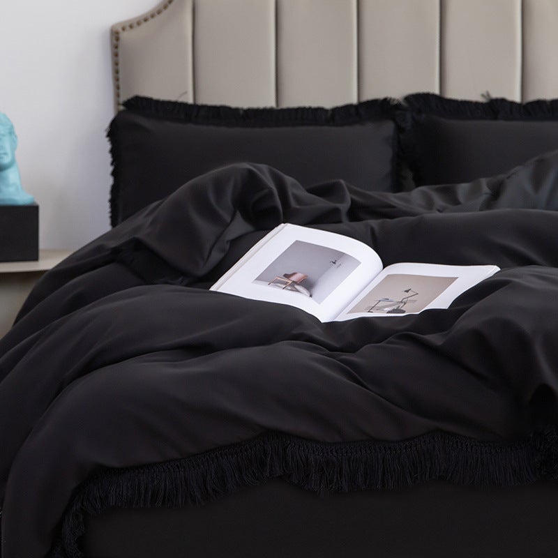 Us Size Home Textile Tassel Lace Solid Color Simple Fashion Bedding Single Kit - Image 3