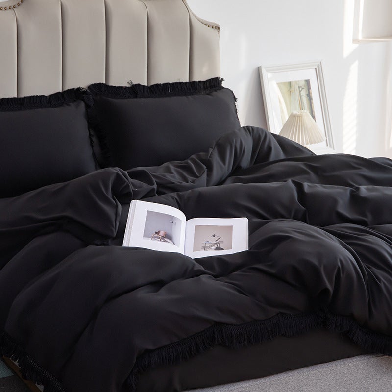 Us Size Home Textile Tassel Lace Solid Color Simple Fashion Bedding Single Kit - Image 4