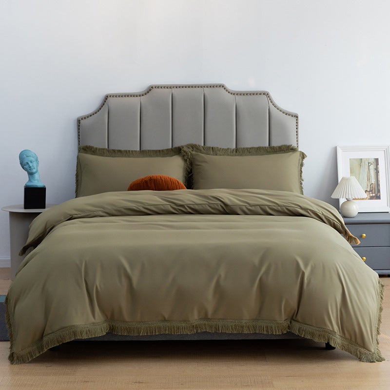 Us Size Home Textile Tassel Lace Solid Color Simple Fashion Bedding Single Kit - Image 1