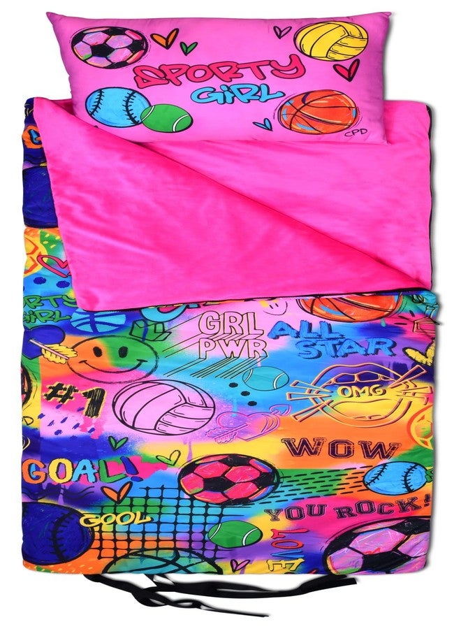 iscream + Corey Paige Designs Cozy Silky Soft Fleece Lined Sleeping Bag and Pillow Set for Kids - Sporty Girl - Image 2