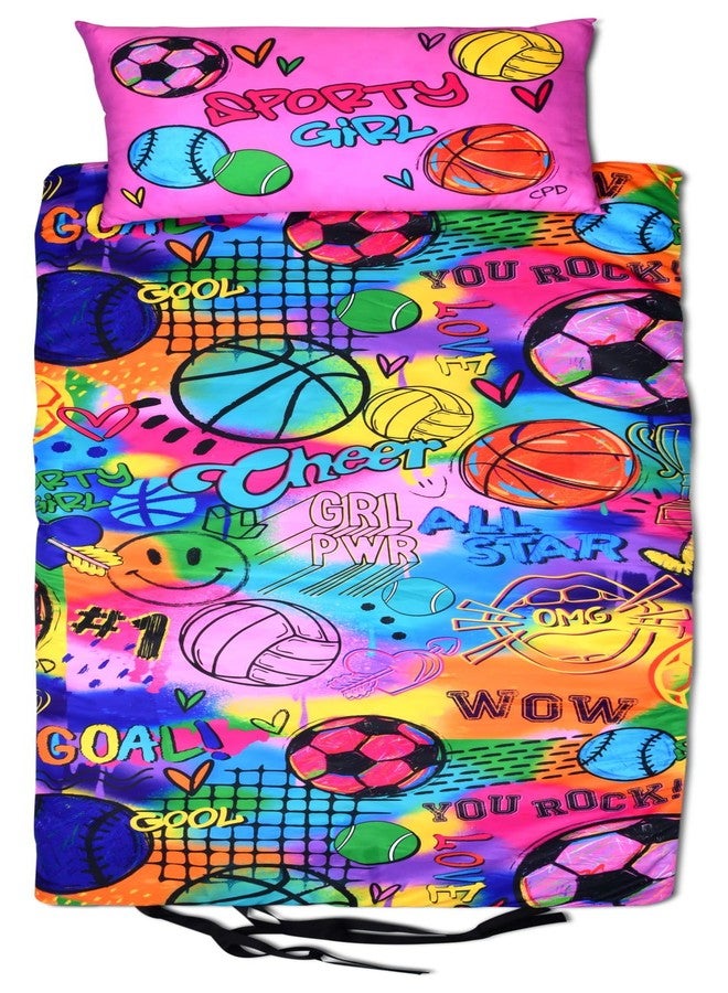 iscream + Corey Paige Designs Cozy Silky Soft Fleece Lined Sleeping Bag and Pillow Set for Kids - Sporty Girl - Image 1