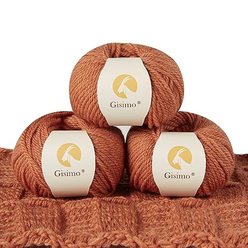 Gisimo 100% Merino Wool Yarn, 3-Ply Luxurious and Soft Yarn for Hand Knitting & Crocheting (Amber, 3Balls) - Image 1