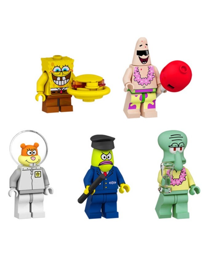 XINH Set of 5 Spongebob Series Characters Mini Action Figures Set, High Quality Minifigures Series Stitching Toys Playsets for Collectors and Kids  - Image 1