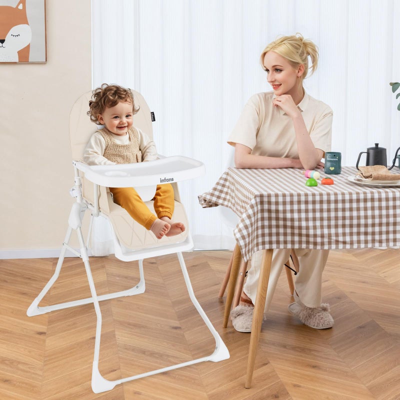 INFANS Baby High Chair, Quick Folding Portable Highchair for Babies and Toddlers with Adjustable Footrest Removable Dishwasher Tray PU Seat, Compact Highchairs for Baby Age 6-36 Months - Image 2