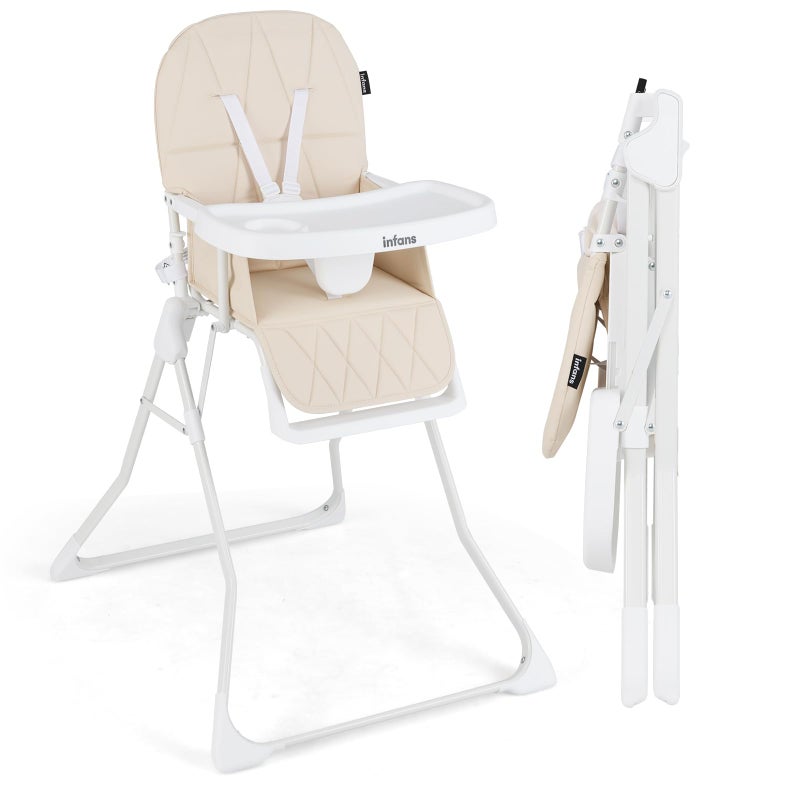 INFANS Baby High Chair, Quick Folding Portable Highchair for Babies and Toddlers with Adjustable Footrest Removable Dishwasher Tray PU Seat, Compact Highchairs for Baby Age 6-36 Months - Image 1