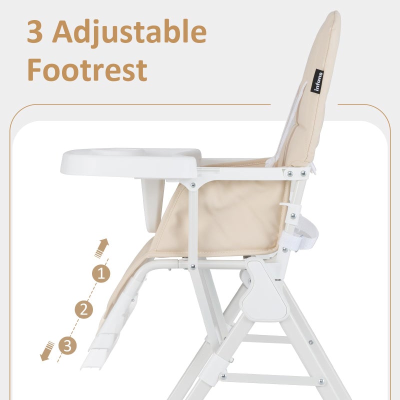 INFANS Baby High Chair, Quick Folding Portable Highchair for Babies and Toddlers with Adjustable Footrest Removable Dishwasher Tray PU Seat, Compact Highchairs for Baby Age 6-36 Months - Image 4