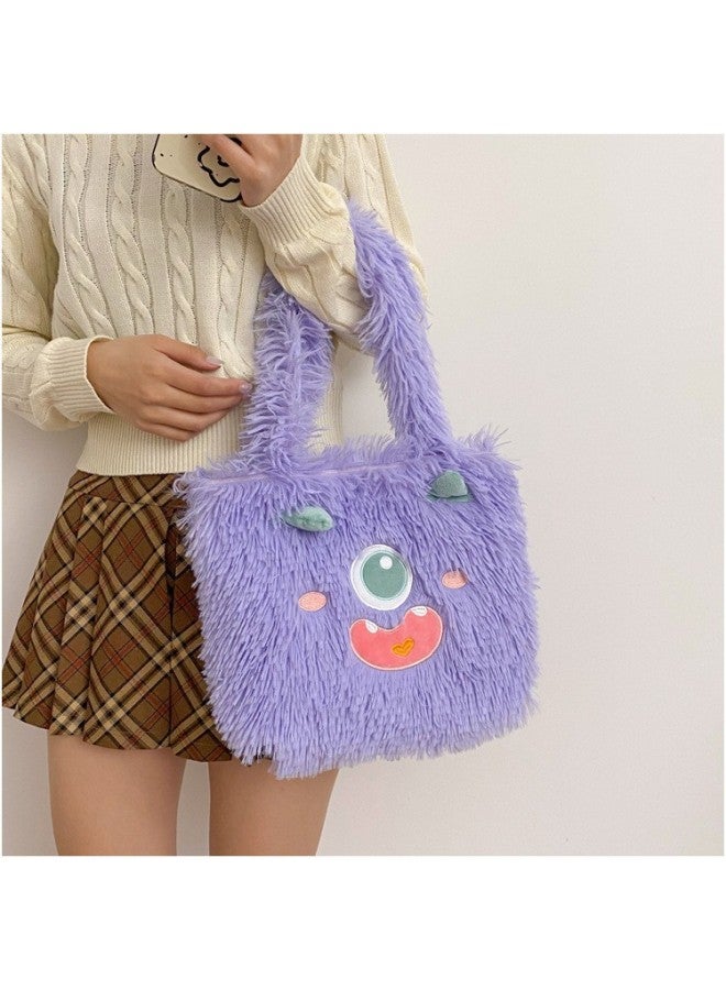 Letter Square Bag Blue And White Bear Bag Donald Duck Chain Strawberry Chain Handbag Doll Doll Machine Grab Gift-Specifications:Long Hair Big Hand Purple - Image 1