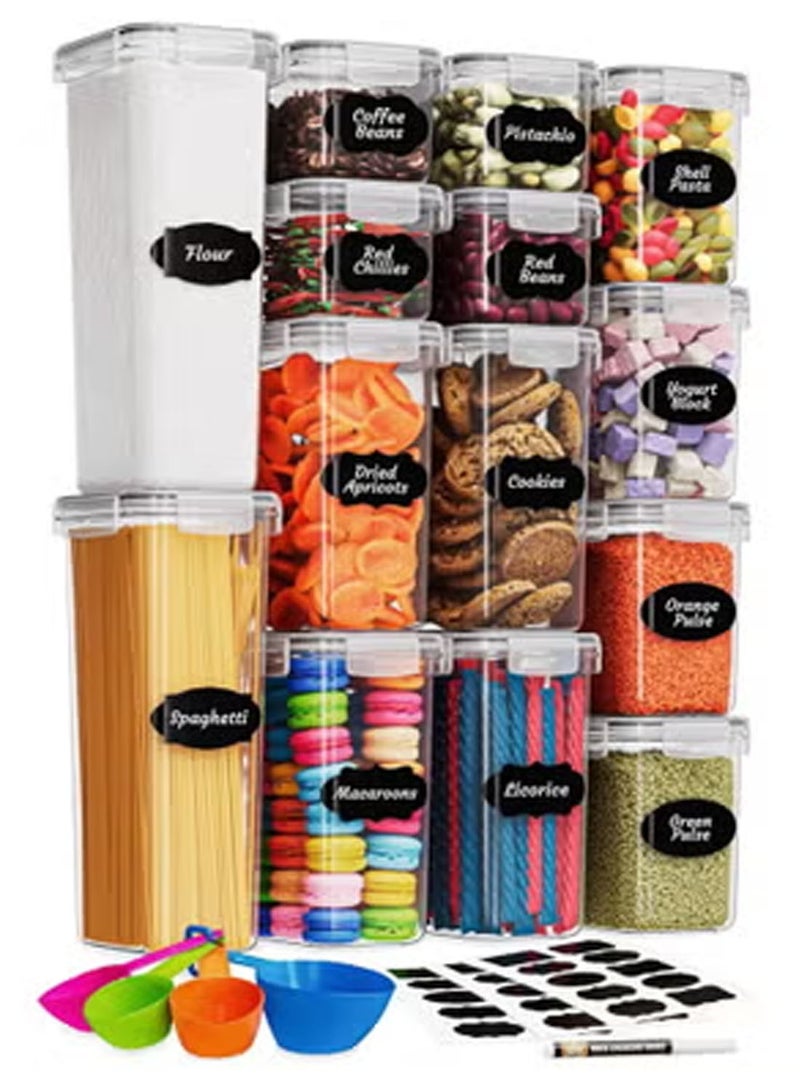 أب ستايل حاويات تخزين الطعام محكمة الغلق، حاوية إعداد الوجبات مع أغطية، منظمة المطبخ - علب مطبخ خالية من مادة BPA للحبوب والأرز والدقيق والشوفان - ملعقة قياس مجانية، قلم تحديد وملصقات عبوة من 14 قطعة - Image 1