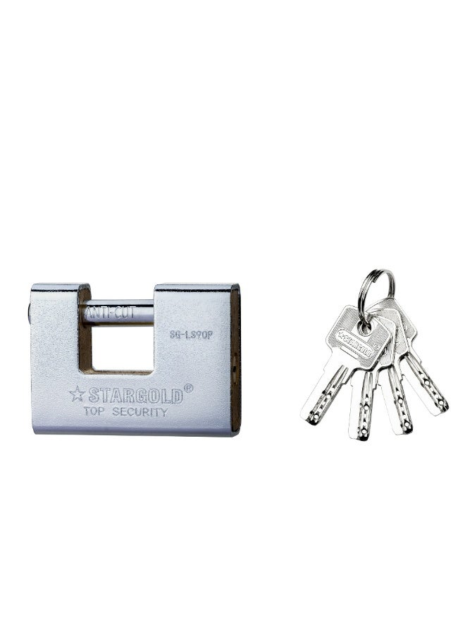ستارجولد قفل أمان علوي 90 مم، قفل مقاوم للقطع من الفولاذ الصلب عالي التحمل مع 4 مفاتيح، قفل مصراع من الفولاذ المنغنيز المقوى المقاوم للصدأ للبوابات والجراجات والمستودعات والاستخدام الخارجي، SG-LS90P - Image 1