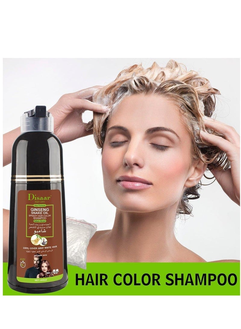 Disaar 2 Piece Set Ginseng & Snake Oil Natural Brown Hair Dye Shampoo 400 ml - Image 4