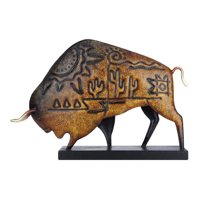 METAL AMERICAN BISON WITH SQUARE BASE SCULPTURE ANIMAL FIGURINE ART ORNAMENT HOME DECORATION