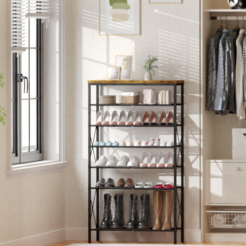 MILEFA 8 Tiers Tall Shoe Rack Organizer, Large Capacity Shoe Rack Holds 32 Pairs of Shoes, Durable and Stable, Adjustable Metal Shelf Stackable Shoe Shelf for Entryway, Hallway, Living Room, Closet - Image 3