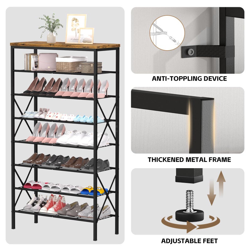 MILEFA 8 Tiers Tall Shoe Rack Organizer, Large Capacity Shoe Rack Holds 32 Pairs of Shoes, Durable and Stable, Adjustable Metal Shelf Stackable Shoe Shelf for Entryway, Hallway, Living Room, Closet - Image 5