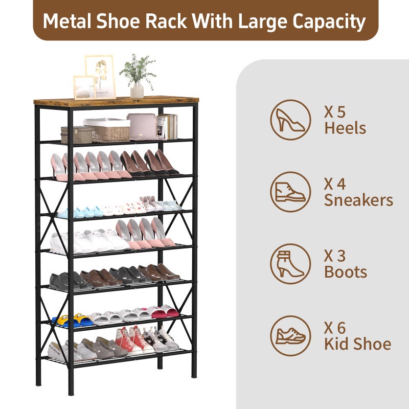 MILEFA 8 Tiers Tall Shoe Rack Organizer, Large Capacity Shoe Rack Holds 32 Pairs of Shoes, Durable and Stable, Adjustable Metal Shelf Stackable Shoe Shelf for Entryway, Hallway, Living Room, Closet - Image 4