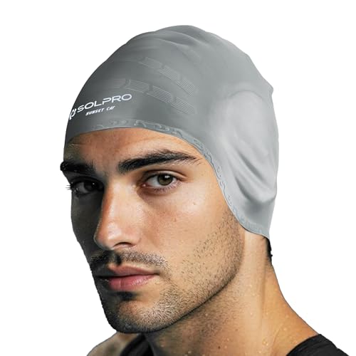 Solpro Sunset Cay Unisex Swimming Cap|for Men,Women,Boys,Girls,Athletes,Swimmers|for Training,Competition in Swimming Pool,Water Sport,Beach,Water Park & Activties|One Size Fits All(Grey/White) - Image 1