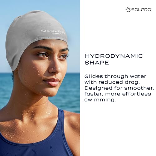 Solpro Sunset Cay Unisex Swimming Cap|for Men,Women,Boys,Girls,Athletes,Swimmers|for Training,Competition in Swimming Pool,Water Sport,Beach,Water Park & Activties|One Size Fits All(Grey/White) - Image 3