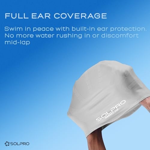 Solpro Sunset Cay Unisex Swimming Cap|for Men,Women,Boys,Girls,Athletes,Swimmers|for Training,Competition in Swimming Pool,Water Sport,Beach,Water Park & Activties|One Size Fits All(Grey/White) - Image 5