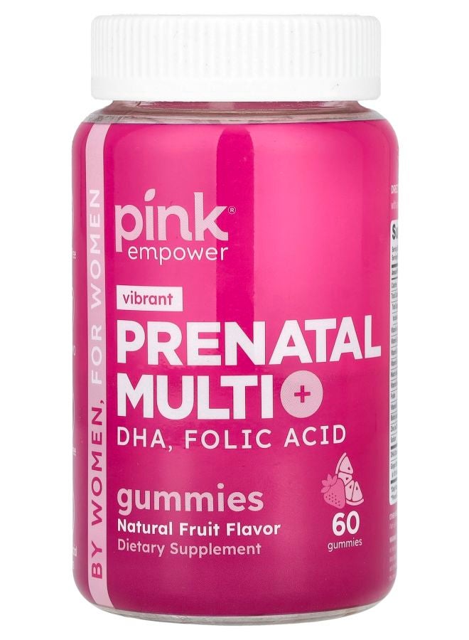 PINK Prenatal Multi Gummies + DHA Folic Acid Natural Fruit 60 Gummies
