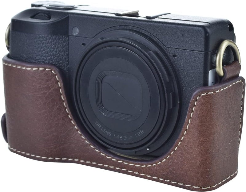 Rieibi Ricoh GR IIIGR IIIx Case  Vintage PU Leather Camera Case for Ricoh GR IIIx GR III GRIII GR3 DSLR Camera  Protective Case with Strap  Coffee - Image 4