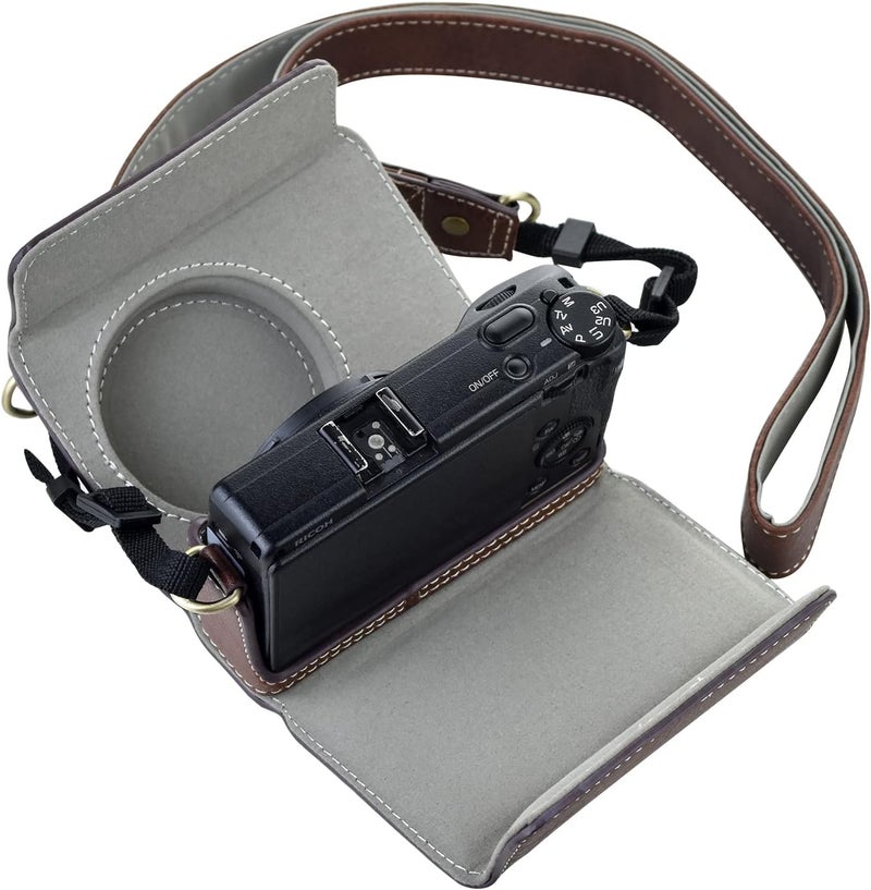Rieibi Ricoh GR IIIGR IIIx Case  Vintage PU Leather Camera Case for Ricoh GR IIIx GR III GRIII GR3 DSLR Camera  Protective Case with Strap  Coffee - Image 5