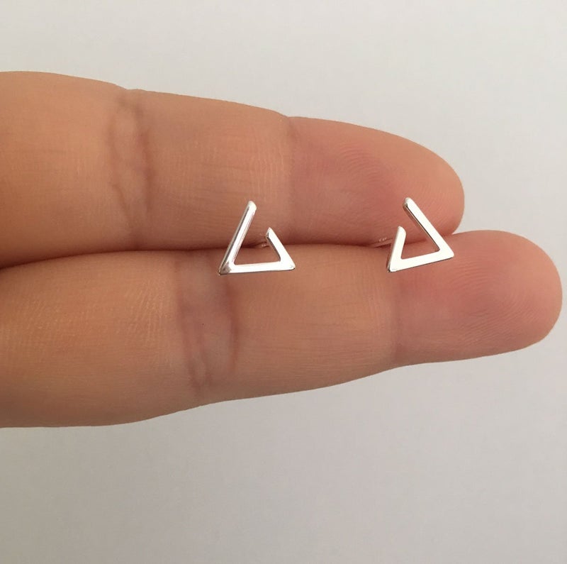 Amkaka Minimalism Hollow Triangle Earrings Sterling Silver Stud Earrings Everyday Wear - Image 4
