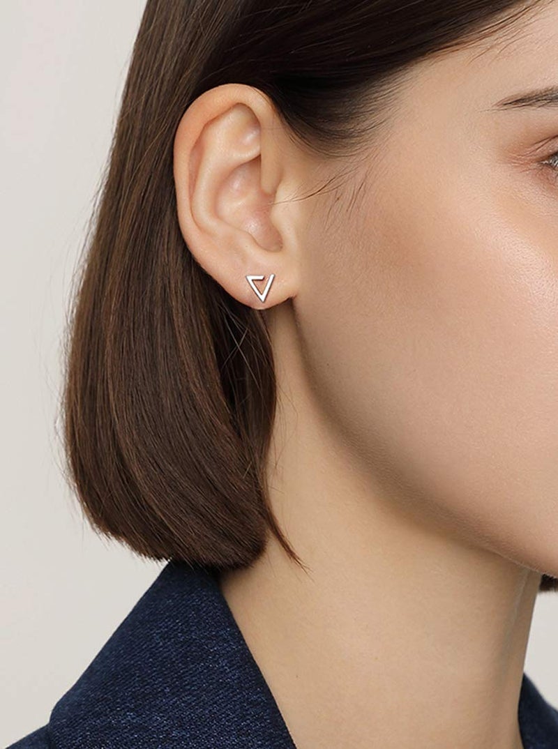 Amkaka Minimalism Hollow Triangle Earrings Sterling Silver Stud Earrings Everyday Wear - Image 3