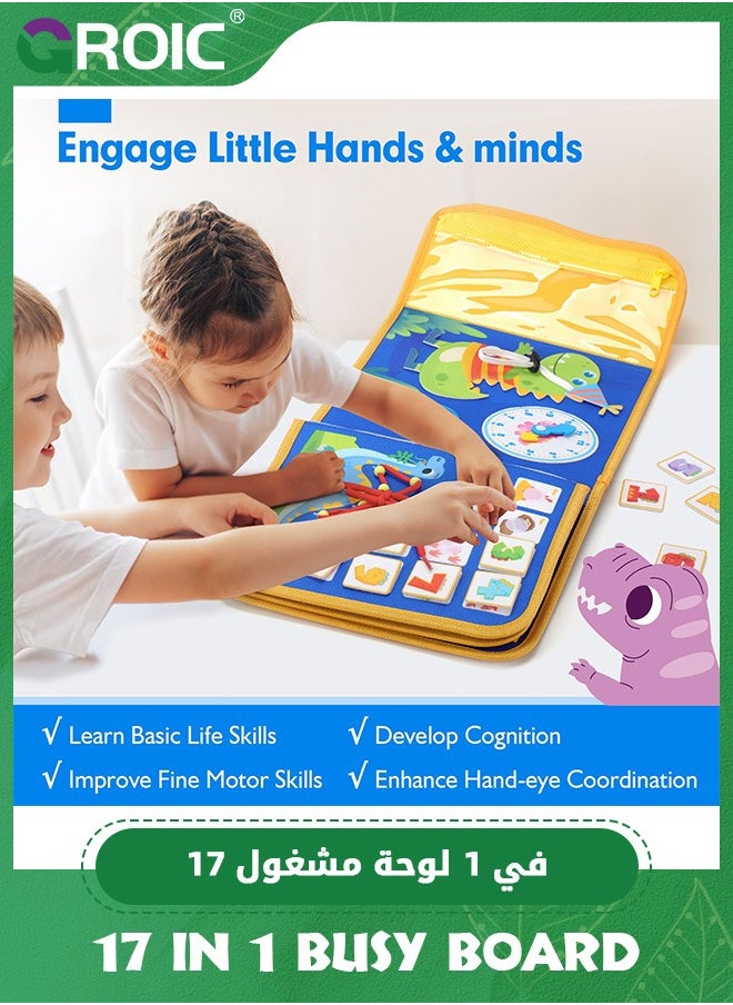 GROIC 17 in 1 Busy Board Book for Toddlers, Kids Busy Backpack Montessori Toys, Dinosaur Toys Quiet Activity Book Preschool Learning Activities with 12 Life Skill Number, Shapes, Colors, Puzzles, Alphabet  - Image 4