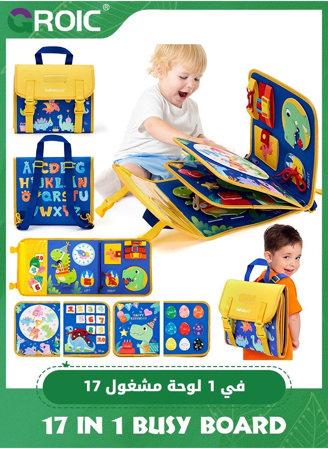 GROIC 17 in 1 Busy Board Book for Toddlers, Kids Busy Backpack Montessori Toys, Dinosaur Toys Quiet Activity Book Preschool Learning Activities with 12 Life Skill Number, Shapes, Colors, Puzzles, Alphabet  - Image 1