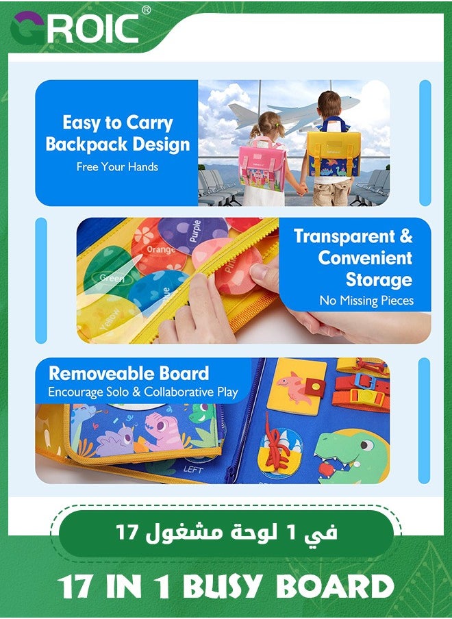 GROIC 17 in 1 Busy Board Book for Toddlers, Kids Busy Backpack Montessori Toys, Dinosaur Toys Quiet Activity Book Preschool Learning Activities with 12 Life Skill Number, Shapes, Colors, Puzzles, Alphabet  - Image 5