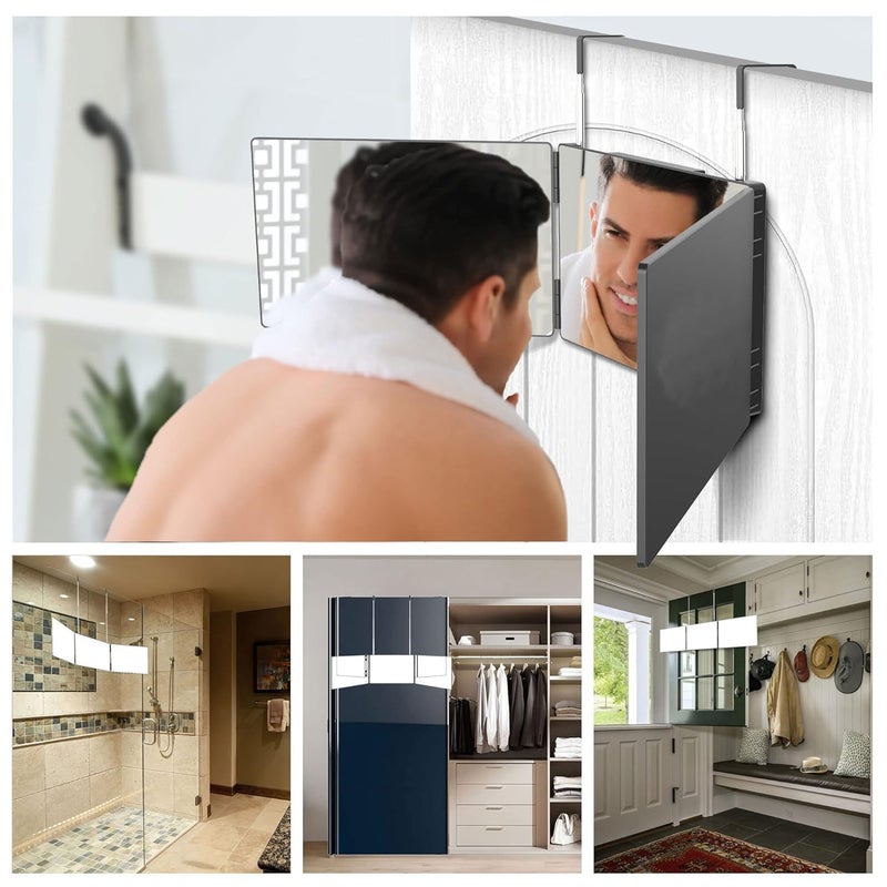 Waqif مرآة حلاقة ثلاثية الطي 3 واكف بزاوية 360 درجة للحلاقة والتجميل وتصفيف الشعر وصبغ الشعر والمكياج مع حوامل قابلة للتعديل محمولة للسفر والحمامات وغرف النوم - Image 2