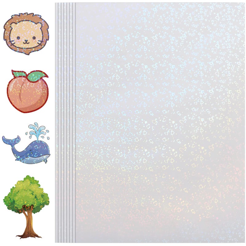 Holographic Sticker Paper 36 Sheets Transparent Holographic Vinyl Overlay Lamination Sheets Clear Self Adhesive Laminate Sticker Film for Stickers DIY Crafts Heart Patterns 85x11 Inch
