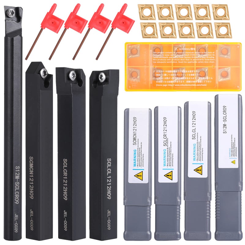 VerRich Indexable Lathe Turning Tools 1/2"12mm Shank 14Pcs Kit,4 Pcs Metal Lathe Tools Holder With 10pcs CMT09T304 Carbide inserts Blade - Image 1