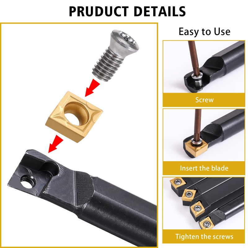 VerRich Indexable Lathe Turning Tools 1/2"12mm Shank 14Pcs Kit,4 Pcs Metal Lathe Tools Holder With 10pcs CMT09T304 Carbide inserts Blade - Image 4