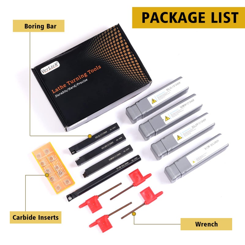 VerRich Indexable Lathe Turning Tools 1/2"12mm Shank 14Pcs Kit,4 Pcs Metal Lathe Tools Holder With 10pcs CMT09T304 Carbide inserts Blade - Image 5