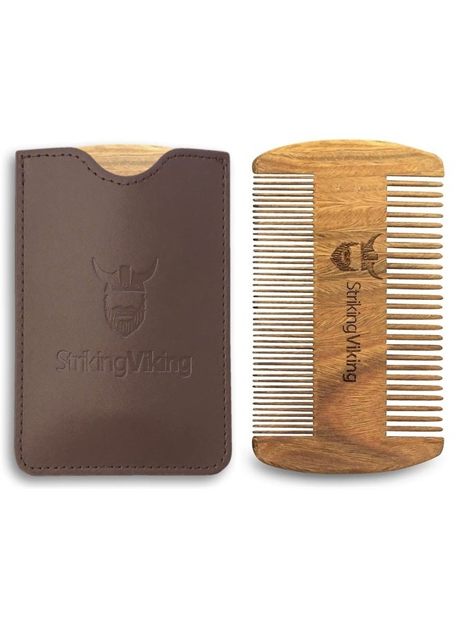 Striking Viking Sandalwood Beard Comb and Case - Pocket Sized Wooden Beard & Mustache Comb with Fine & Coarse Teeth - Perfect for Use with Balms and Oils - Striking Viking (Brown)