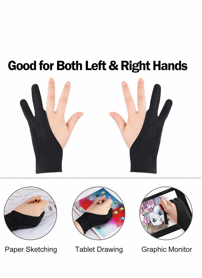Y&D - Artists Gloves,Two Fingers Gloves Palm Rejection with Two for Paper Sketching Graphics Drawing Tablet, Suitable Left and Right Hand(Medium/Black/2Pcs) - Image 1