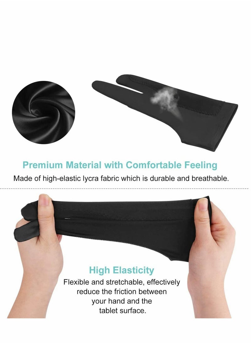 Y&D - Artists Gloves,Two Fingers Gloves Palm Rejection with Two for Paper Sketching Graphics Drawing Tablet, Suitable Left and Right Hand(Medium/Black/2Pcs) - Image 1