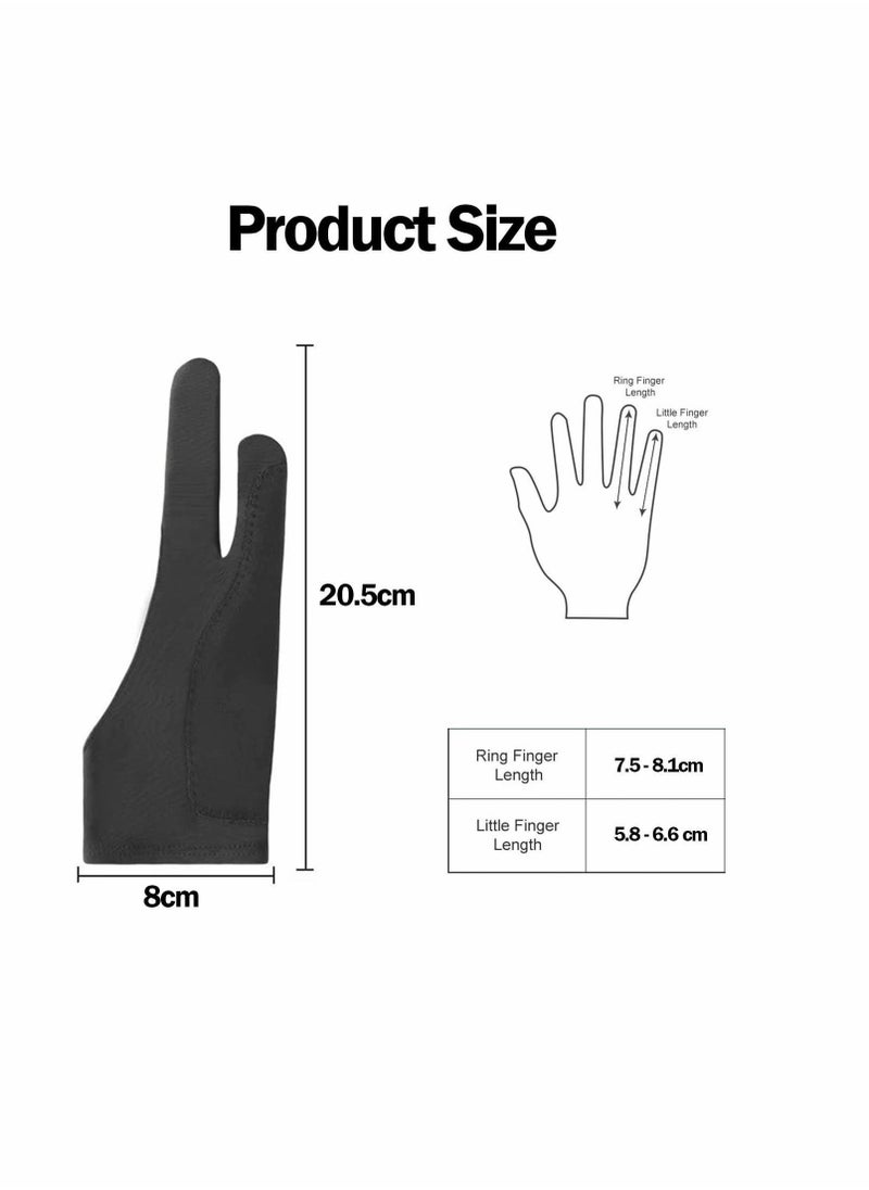 Y&D - Artists Gloves,Two Fingers Gloves Palm Rejection with Two for Paper Sketching Graphics Drawing Tablet, Suitable Left and Right Hand(Medium/Black/2Pcs) - Image 1