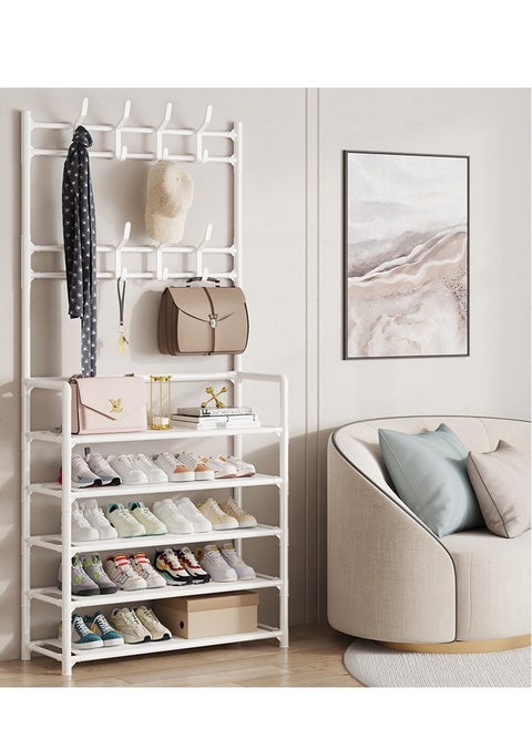 5-Tier Stainless Steel Coat And Shoes Rack For Home White 80x25x169cm