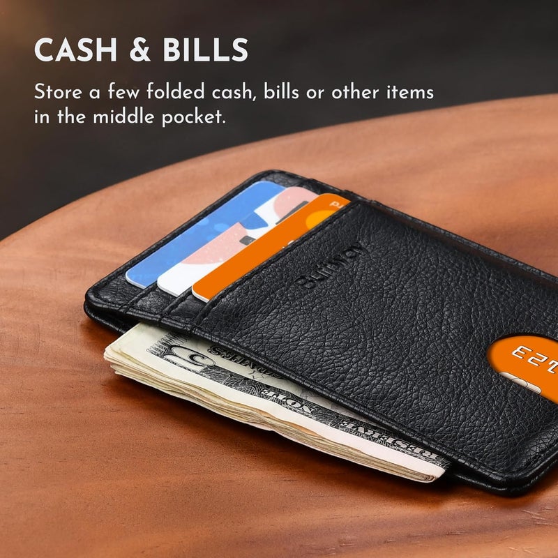 Buffway Mens Slim Wallet, Minimalist Thin Front Pocket Leather Credit Card Holder with RFID Blocking for Work Travel - Image 5
