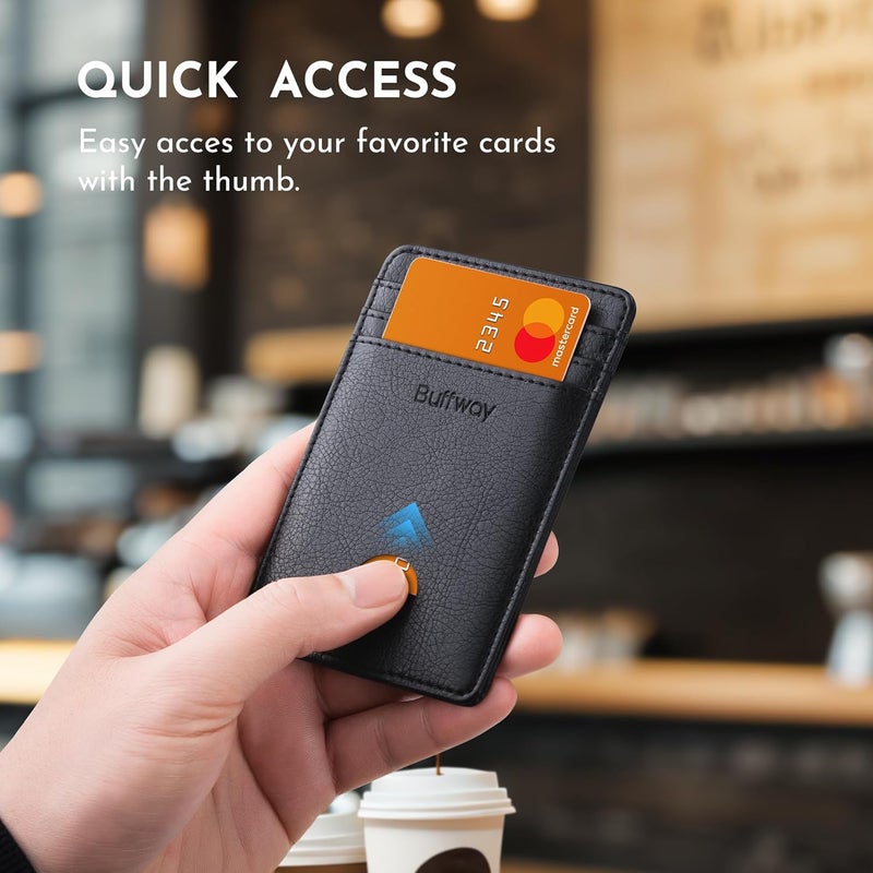 Buffway Mens Slim Wallet, Minimalist Thin Front Pocket Leather Credit Card Holder with RFID Blocking for Work Travel - Image 3