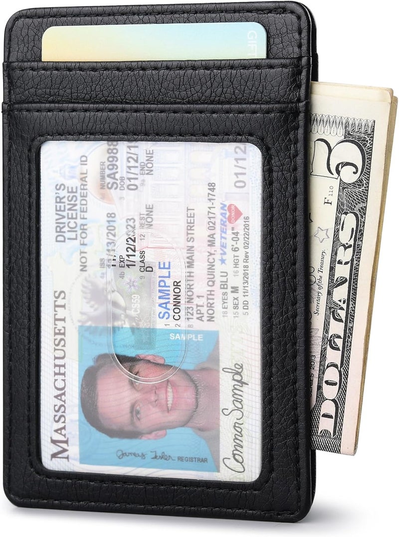 Buffway Mens Slim Wallet, Minimalist Thin Front Pocket Leather Credit Card Holder with RFID Blocking for Work Travel - Image 2